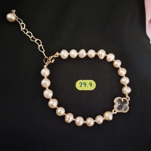 天然淡水珍珠手链爱迪生珍珠四叶草手链