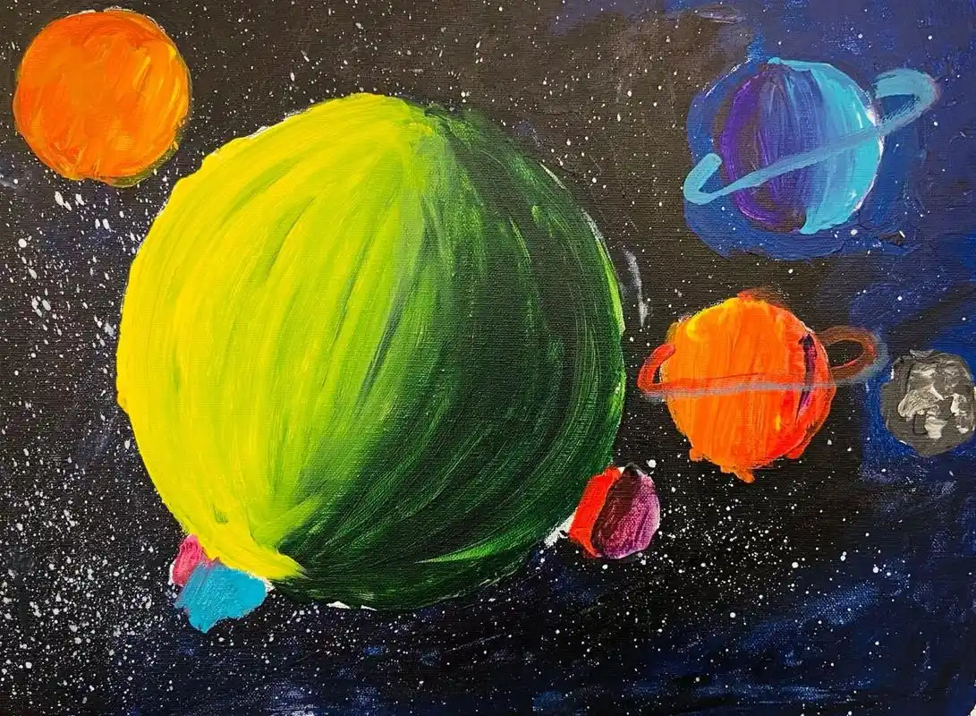 《星球 宇宙》儿童绘画 宇宙中的星球 球体表现 最美的星星