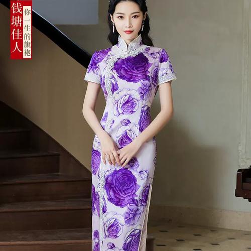 钱塘佳人海朝云桑蚕丝旗袍真丝2023年新款中国风素雅文艺旗袍女夏