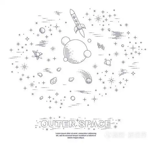 插画 梦幻般的未知星系, 有不明的行星, 科幻小说, 火箭, 星星和其他