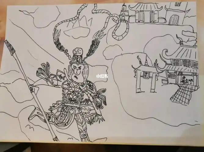 六岁男孩画孙悟空大闹天宫