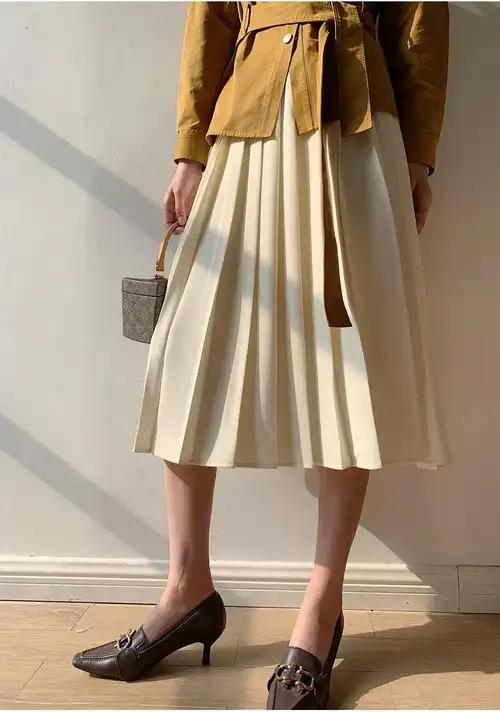 百褶裙高腰长裙女春夏高个子百折显瘦a字半身裙秋中长款