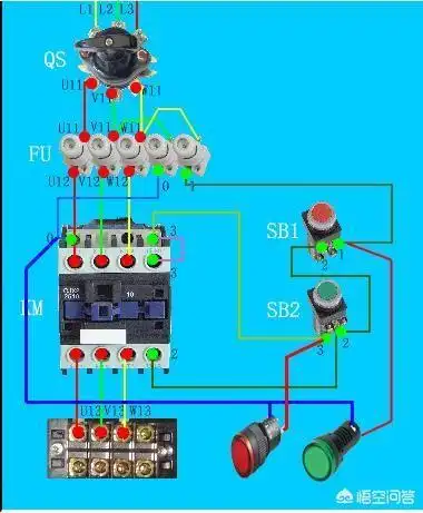 头条问答 - 一个三相交流接触器和开关指示灯的接线实物图是怎样的?