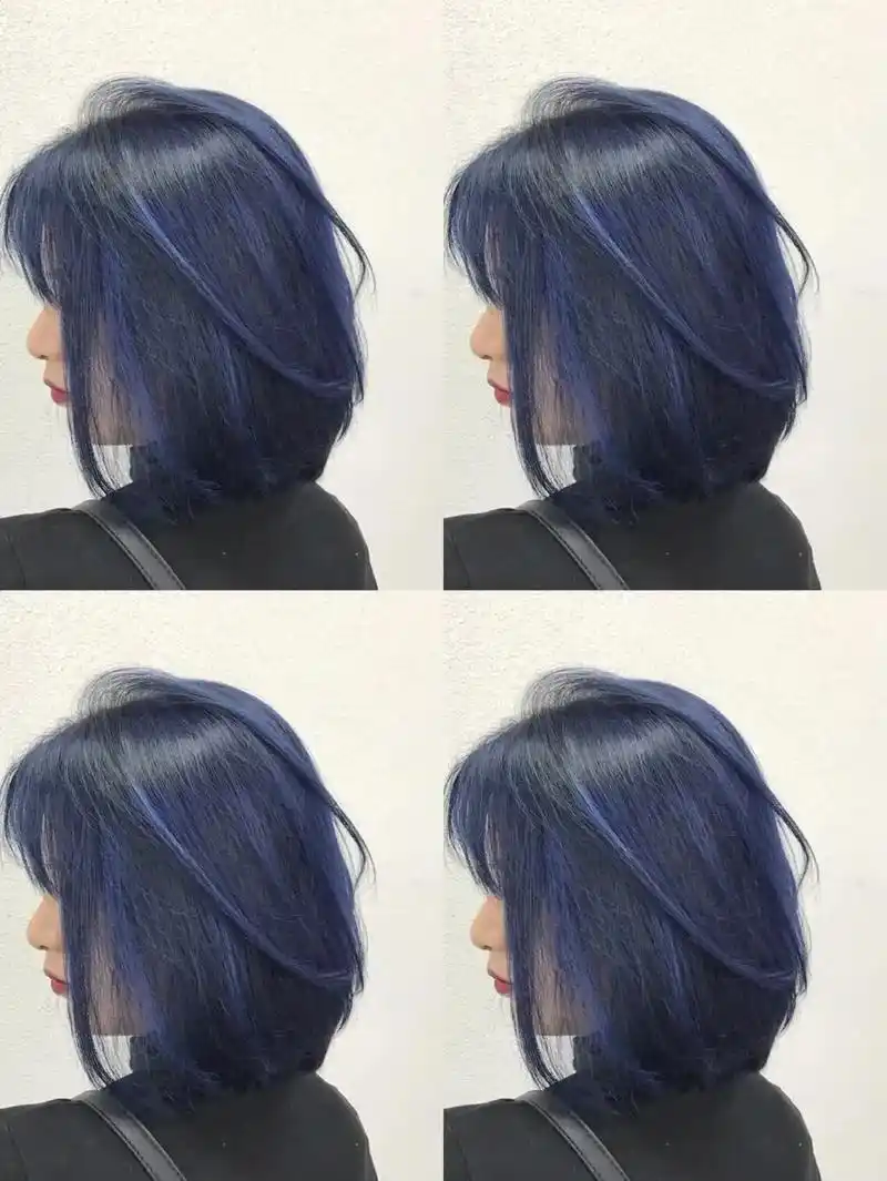 蓝黑色挑染05 #蓝色系女头 #心机染 #微潮色发型潮色#同 - 抖音