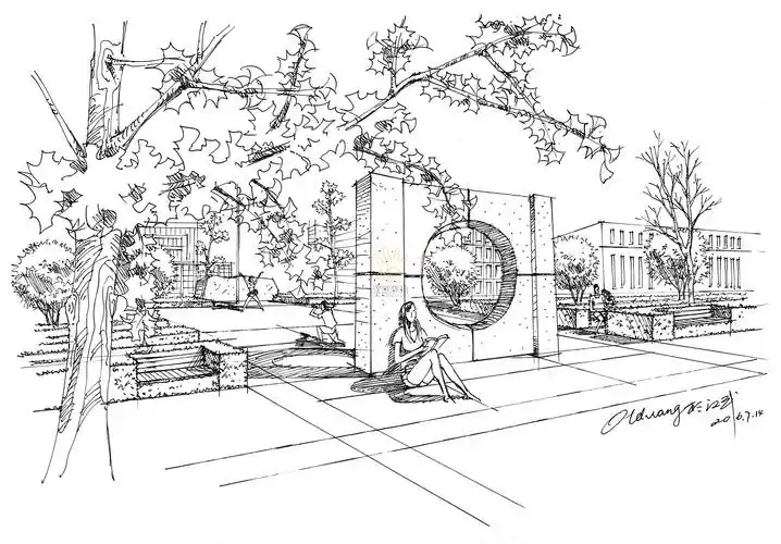 25例环艺建筑景观手绘透视线稿图