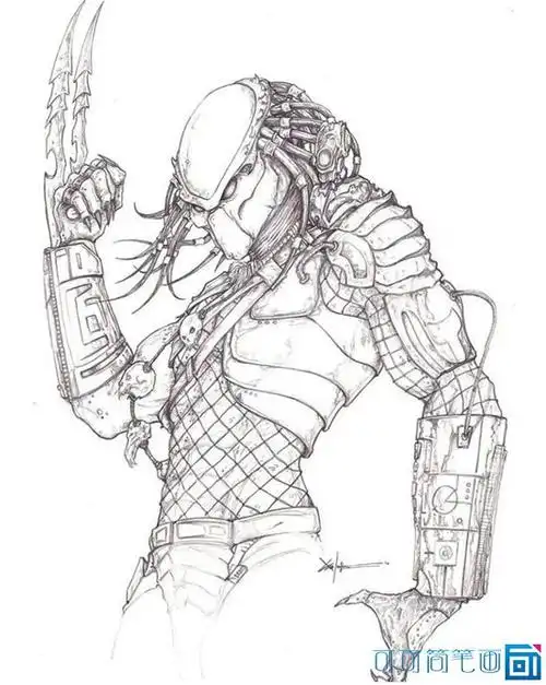 铁血战士铅笔画手绘异形大战铁血战士|绘画习作|插画|蚓蠕反派q版系列