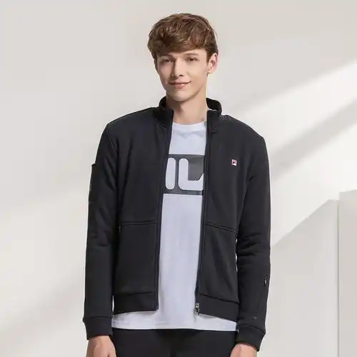 斐乐男装运动休闲时尚男款上衣立领拉链修身男式针织长袖外套