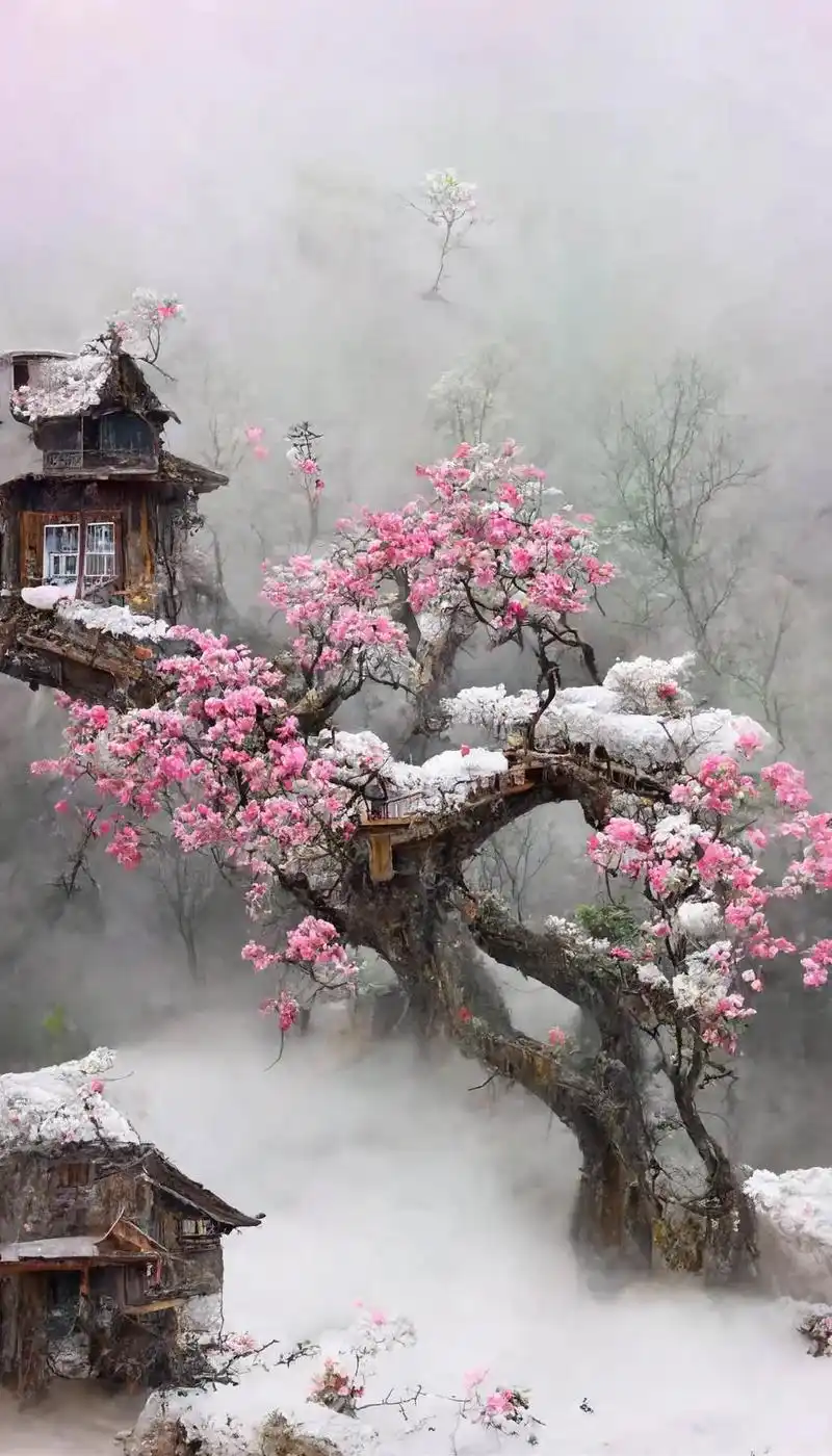 漫山遍野雪花飘,梅红点点#手机壁纸 #ai #抖音图文 - 抖音