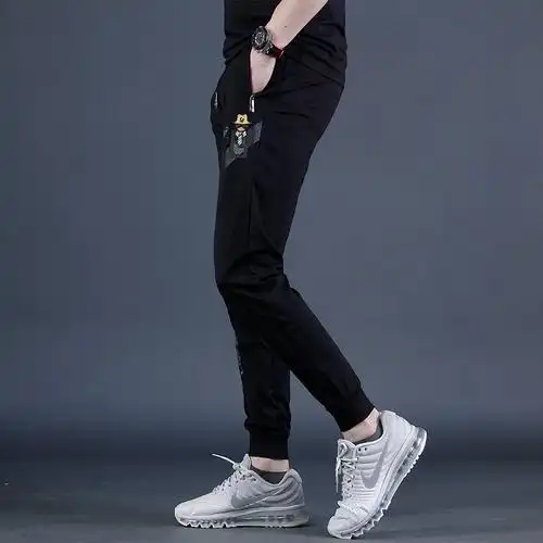 休闲裤裤百搭弹力厚款修身小脚男士男夏季潮流新款运动裤子男黑色