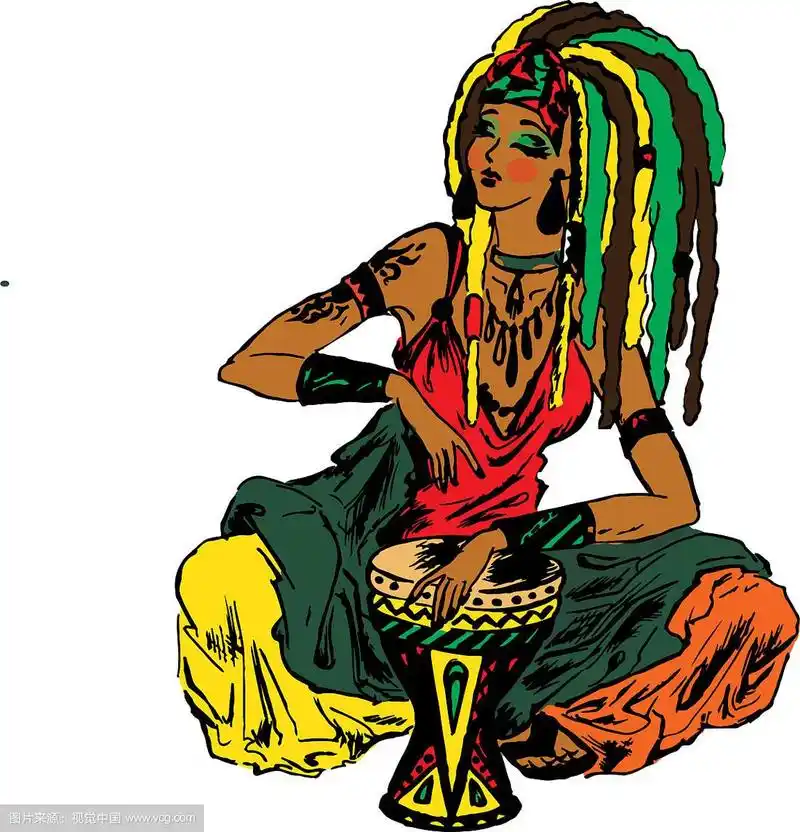 梳着脏辫的女孩在打鼓