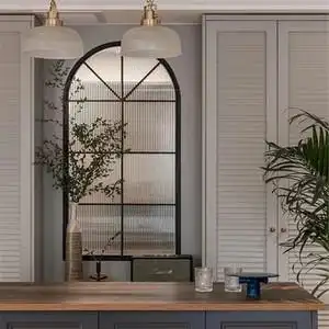 法式复古铁艺假窗户隔断室内阁楼装饰固定玄关长虹玻璃拱形窗定制