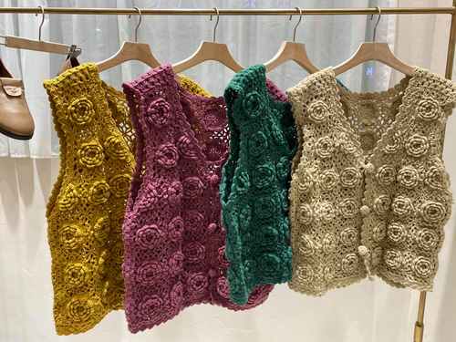 熊姑娘森女背心针织钩花立体手工高品质新款秋装马夹