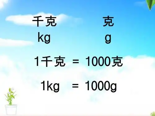 千克 kg 克 g 1千克 = 1000克 1kg = 1000g