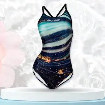 专业竞速游泳衣女 泳衣女连体三角专业竞速训练大理石晶岩游泳馆专用