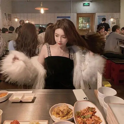 xiyaooo【party queen】皮草外套女闪闪气质时尚修身显瘦大衣女