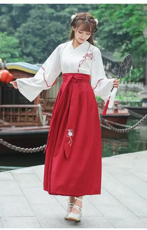 新款改良汉服夏装女交领襦裙日常汉元素套装班服中国风古装学生装