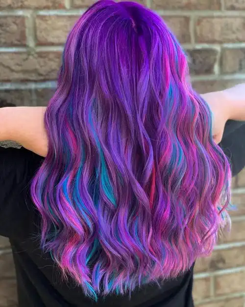 亚马逊跨境欧美wig 紫色混色彩色大波浪长卷发高温丝假发 玫瑰网