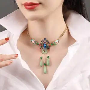 古风绿色玉吊坠项链女民族风锁骨链脖链颈链网红脖子装饰品潮挂件
