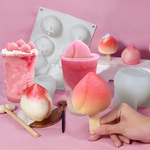 网红桃子雪糕冰淇淋模具巧克力寿桃硅胶磨具仙桃奶冻蛋糕装饰模具