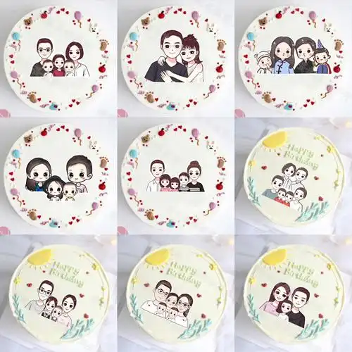 一家人全家福巧克力转印纸蛋糕装饰 可食用纸ins简约手绘图案打印
