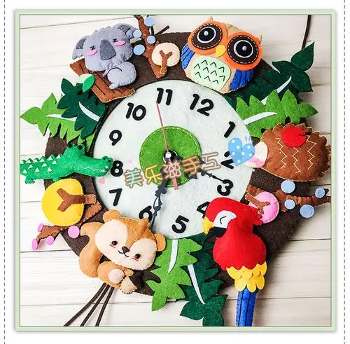 免裁剪不织布手工布艺diy材料包趣味森林挂钟卡通动物挂钟表趣味森林