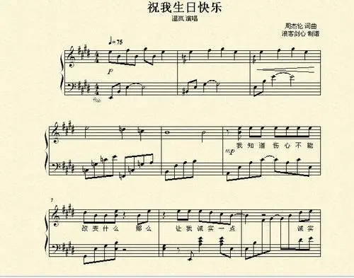 哪位告诉我温岚的《祝我生日快乐》完整的钢琴简谱 ?急