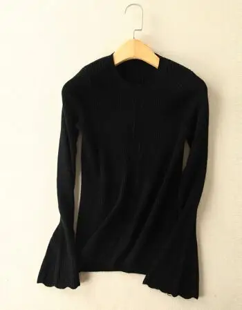 秋冬女士纯羊绒衫紧身性感圆领针织打底衫毛衣女 黑色 s