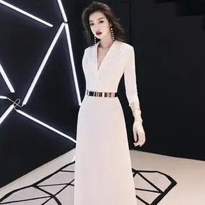 夏秋白色长款宴会优雅主持人年会显瘦晚礼服礼服裙女2023新款