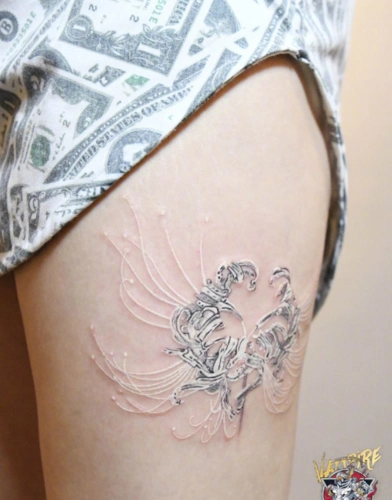 个性女生腿部白色彼岸花纹身图案欣赏对逝去亲人的思念与祝福2