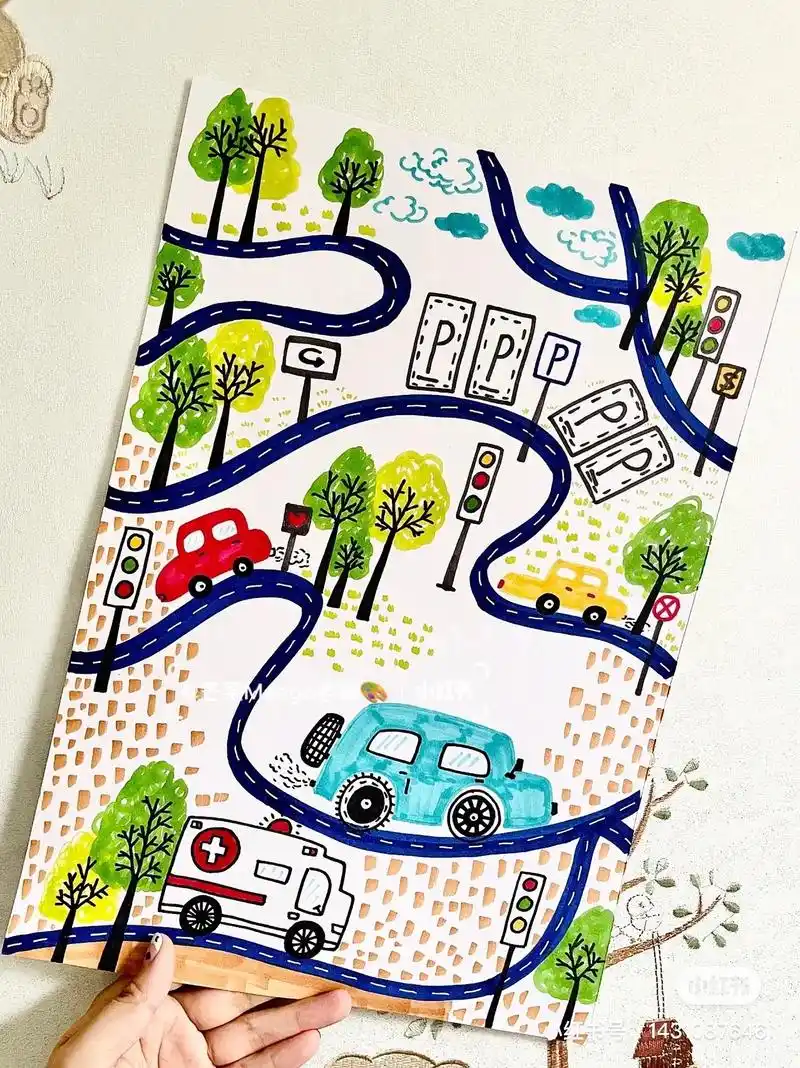 34丨100马克笔儿童画铁轨交通