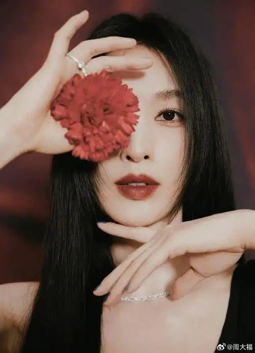 繁星点缀,嫣红如火,演员@张俪佩戴周大福天然钻石珠宝,同星辰坠落般