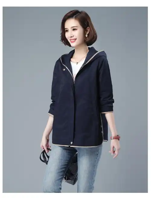 意运2020秋装新款时尚撞色连帽风衣外套 9990