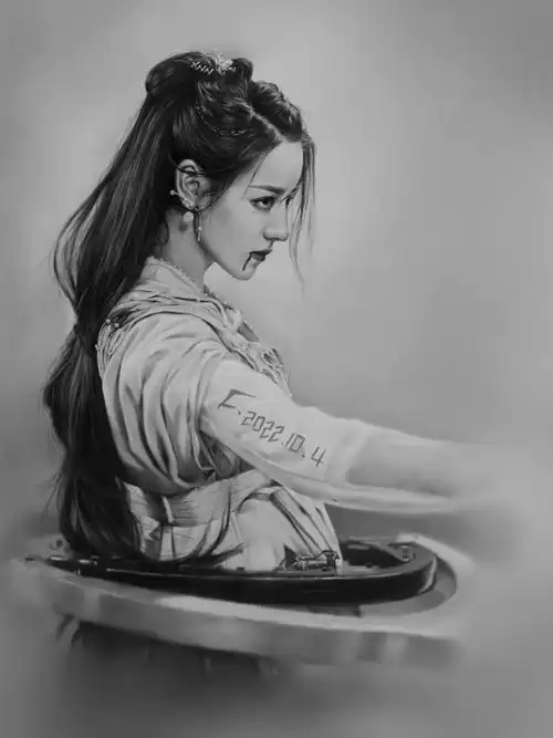 绘制过程在主页#迪丽热巴 #素描 #绘画 #板绘 #ps厚涂