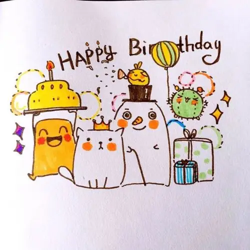 萌萌哒小动物 生日手绘贺图 夏七酱 手帐