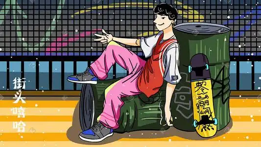 街头潮流嘻哈涂鸦风格少年流行时尚风格插画