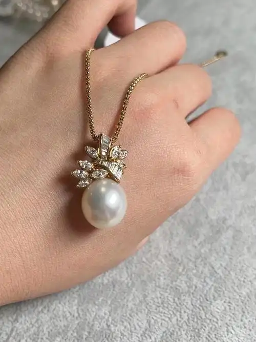 澳白水滴钻石珍珠项链