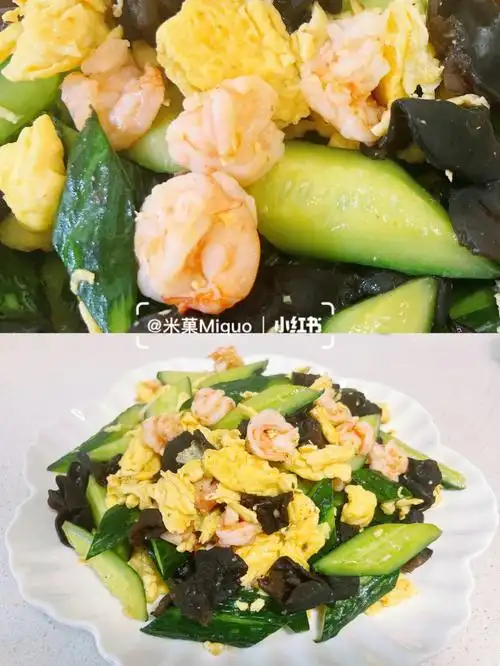 低脂低卡黄瓜鸡蛋炒虾仁