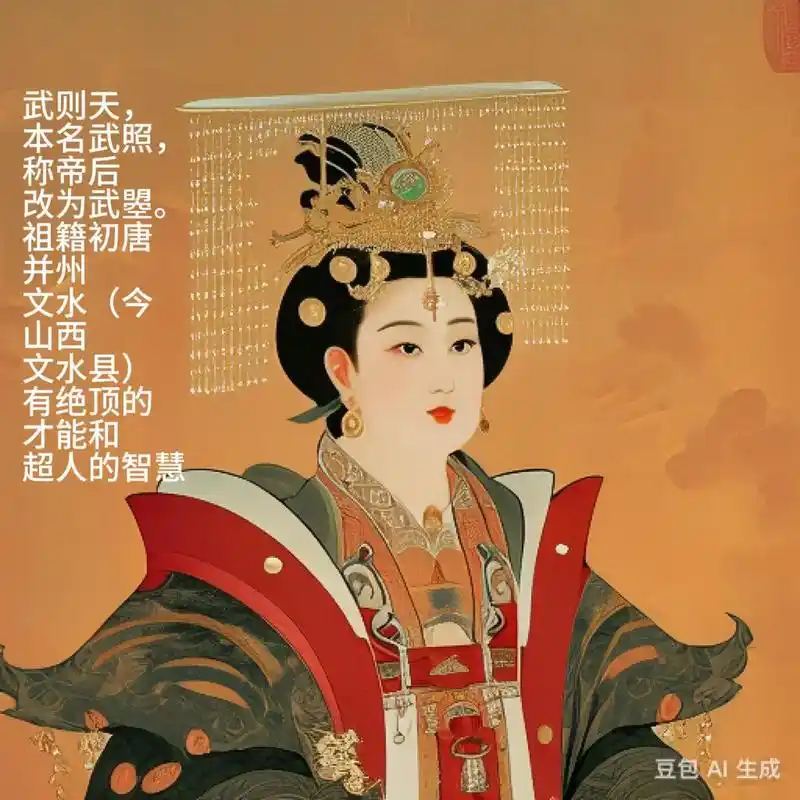 武则天为荆州都督武士彟次女,十四岁时进入后宫,为唐太宗才人
