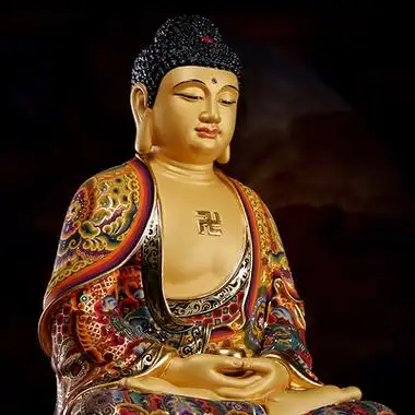 纯铜彩绘释迦牟尼佛像如来佛阿弥陀三宝释迦摩尼坐像装饰摆件 原价