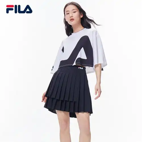 江疏影同款fila斐乐女子半身裙2021年秋季新款短裙高腰百褶裙