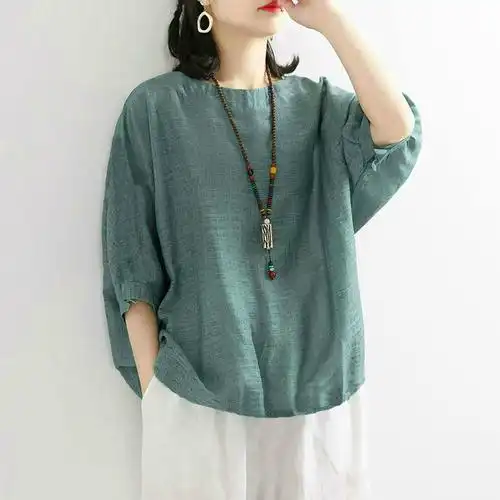 棉质宽松大码休闲女装夏季新款短袖仿棉麻体恤上衣半袖t恤女c