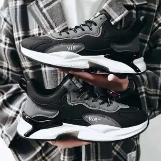 奴迦辞男款秋冬季百搭青年老爹鞋加绒加厚软底休闲百搭运动男鞋黑色单