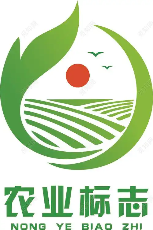 农业标志logo绿色农田红色太阳圆形logo农业logo