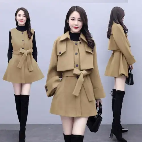 芷墨2022冬装新款时尚毛呢外套时尚斗篷外套女双排扣毛呢外套,女装毛