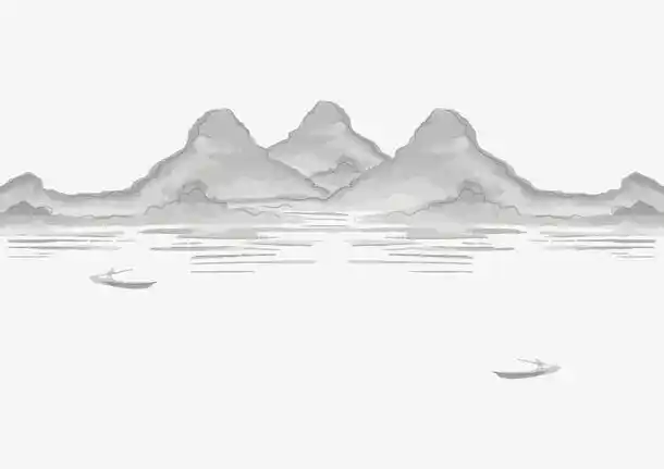 手绘山水画矢量图下载