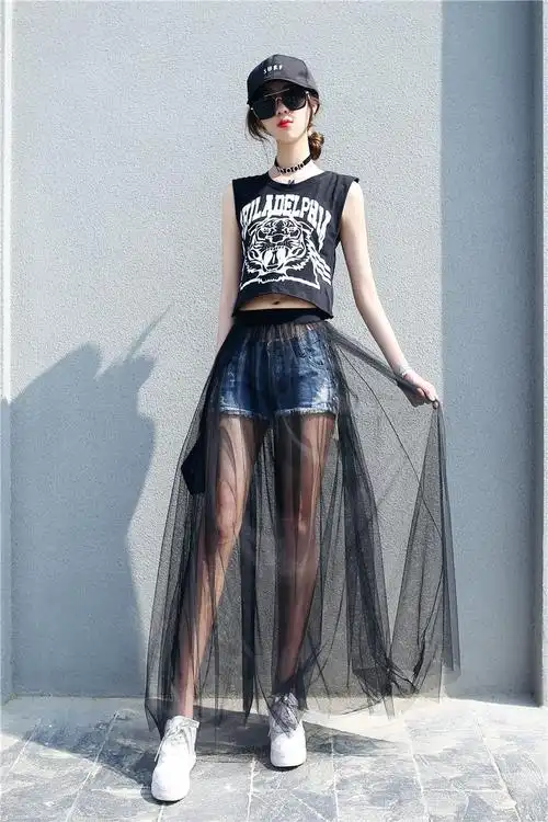 特价网纱半身裙单层_网纱半身裙仙女生高腰半透明成人下身单层蕾丝