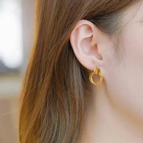 黄金耳钉女5g金几何圆圈耳饰999足金光面耳环素圈耳坠礼物送女友