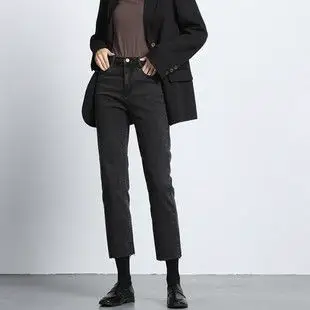 烟灰色牛仔裤女八分小个子