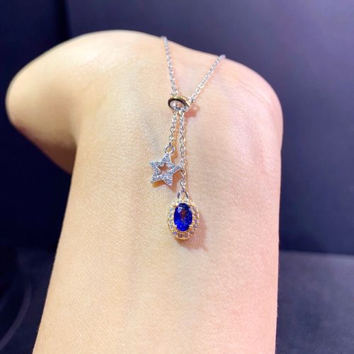 花心美饰的优惠券大全—s925银镶天然蓝宝石项链主石尺寸4*6mm轻奢