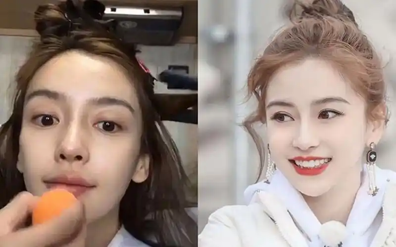 杨颖直播化妆,当她不小心关掉美颜后,整没整容一目了然